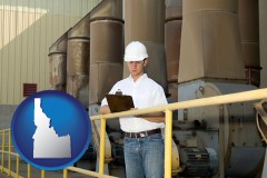 idaho map icon and a mechanical contractor inspecting an industrial ventilation system