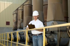 a mechanical contractor inspecting an industrial ventilation system