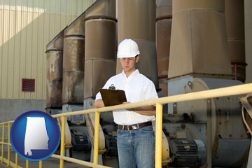 a mechanical contractor inspecting an industrial ventilation system - with Alabama icon