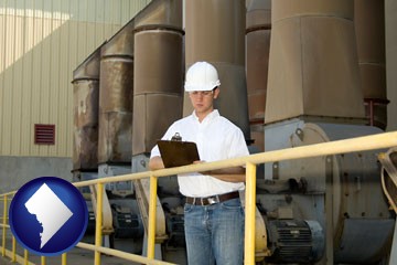 a mechanical contractor inspecting an industrial ventilation system - with Washington, DC icon