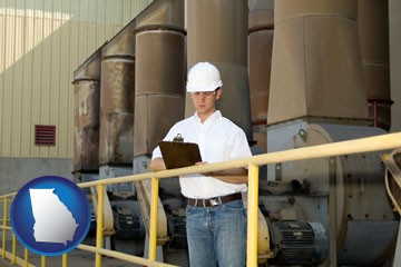 a mechanical contractor inspecting an industrial ventilation system - with Georgia icon