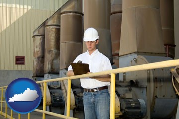 a mechanical contractor inspecting an industrial ventilation system - with Kentucky icon