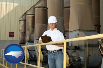 a mechanical contractor inspecting an industrial ventilation system - with North Carolina icon