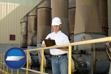 a mechanical contractor inspecting an industrial ventilation system - with Tennessee icon