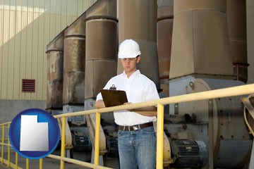 a mechanical contractor inspecting an industrial ventilation system - with Utah icon