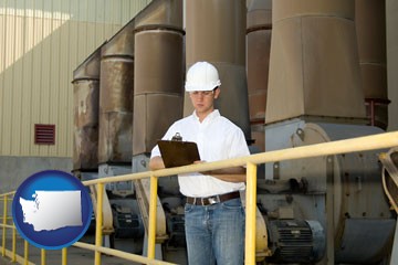 a mechanical contractor inspecting an industrial ventilation system - with Washington icon